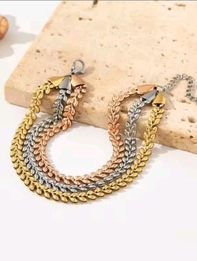 Tri-Tone Multi-Chain Bracelet — Gold, Rose Gold & Silver